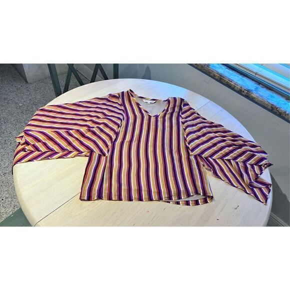 TRINA TURK LA PAZ V NECK TOP IN SAN JOAQUIN STRIPE BLOUSE WOMENS SZ XS - Picture 3 of 11
